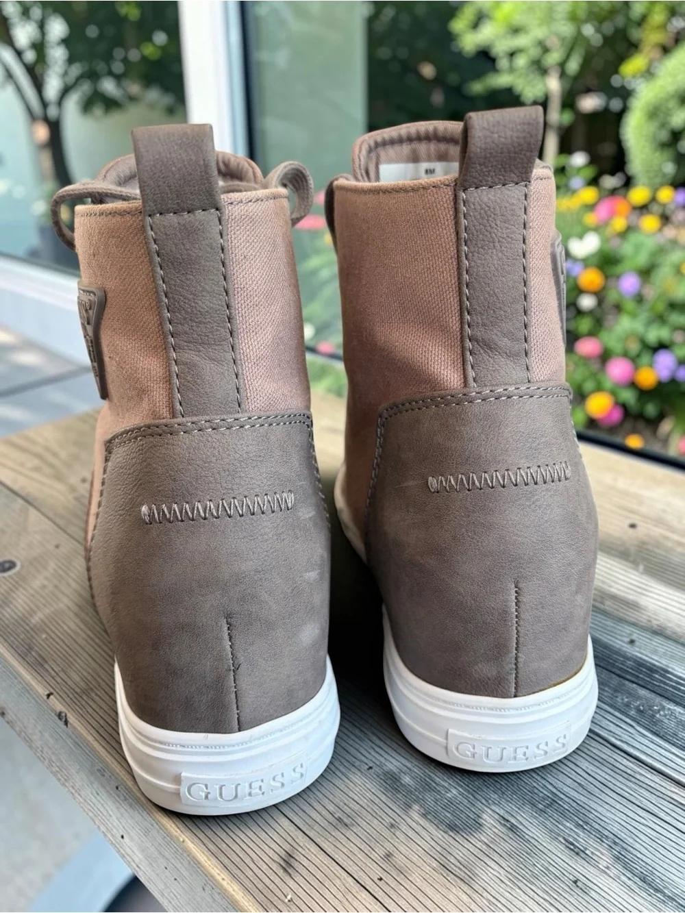 GUESS Women's High-Top Lace-Up Sneakers in Taupe (brown/gray)and White